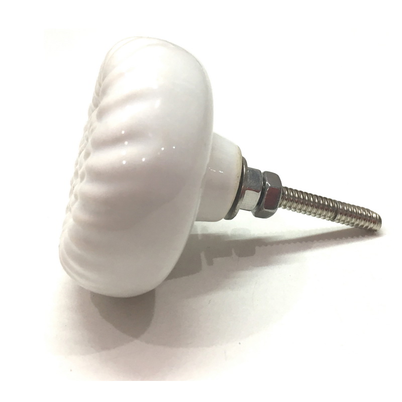 CERAMIC KNOB SWRIL WHITE. DIAMETER 49 MM X 43 MM. HEIGHT 28 MM, LENGTH OF SCREW OUTSIDE THE KNOB 32 MM. SUPPLIED WITH 1 SCREW ATTACHED, 2 NUTS AND 1 WASHER.-2