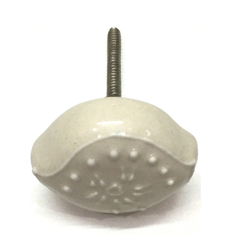 CERAMIC KNOB. HEAD 44 MM X 40 MM, HEIGHT 20 MM, LENGTH OF SCREW OUTSIDE THE KNOB 37 MM. SUPPLIED WITH 1 SCREW ATTACHED, 2 NUTS AND 1 WASHER.-1