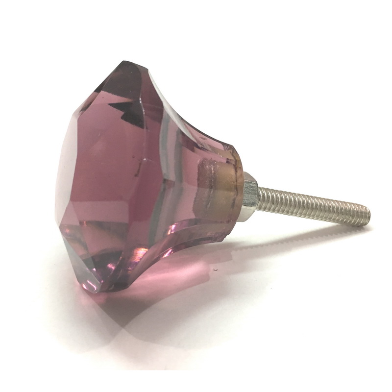 GLASS PURPLE CABINET KNOB. SIZE DIAMETER 50 MM, HEIGHT 32 MM, LENGTH OF SCREW OUTSIDE KNOB 41 MM-1