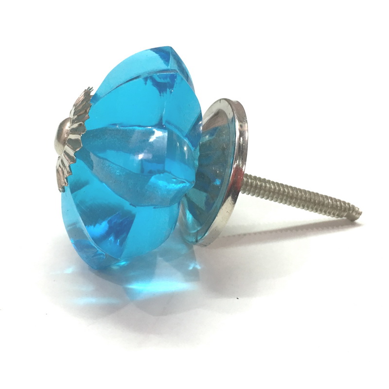 GLASS TURQUOISE CABINET KNOB. SIZE DIAMETER 40 MM, HEIGHT 26 MM, LENGTH OF SCREW OUTSIDE KNOB 39 MM-1