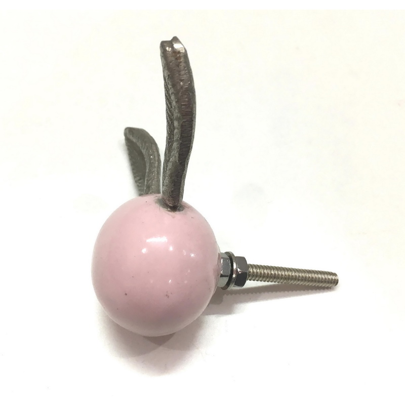 HARE SHAPED WITH PINK CERAMIC BALL.. DIAMETER OF BALL 34 MM, EARS 35 MM X 12 MM. LENGTH OF SCREW OUTSIDE THE KNOB 38 MM. SUPPLIED WITH 1 SCREW ATTACHED, 2 NUTS AND 1 WASHER.-1