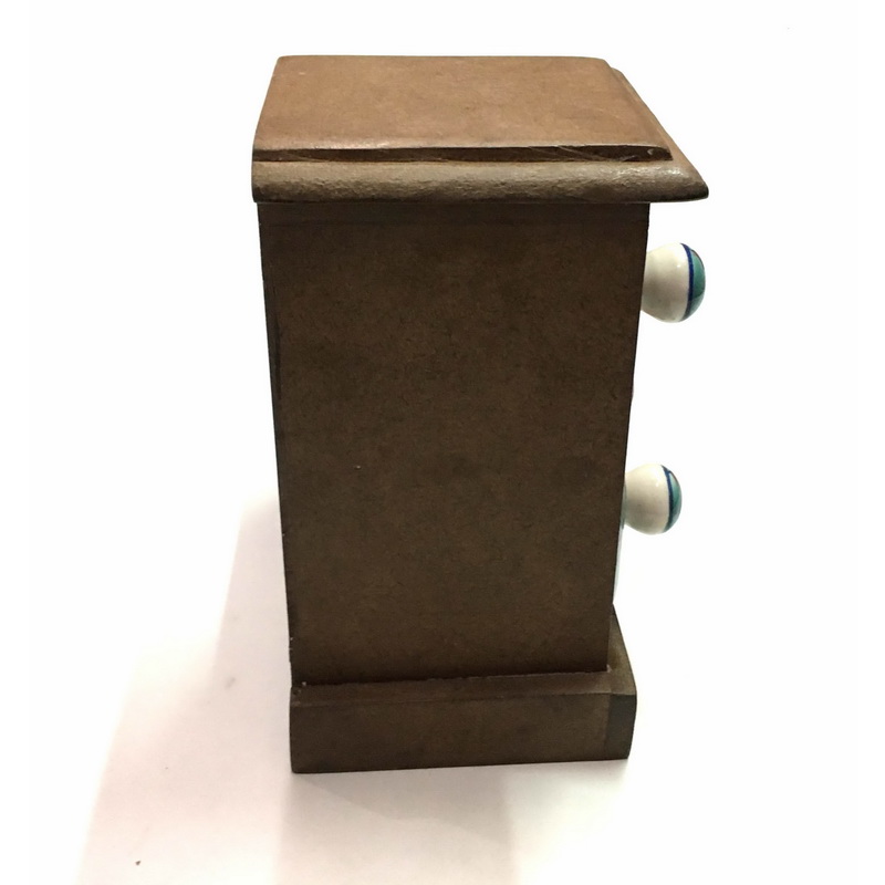 WOODEN CHEST 2.NATURAL WOOD. HEIGHT 175 MM, WIDTH 165 MM, DEPTH 94 MM. CERAMIC DRAWER FROM OUTSIDE 84 MM X 60 MM X 60 MM. KNOB 22 MM.-3